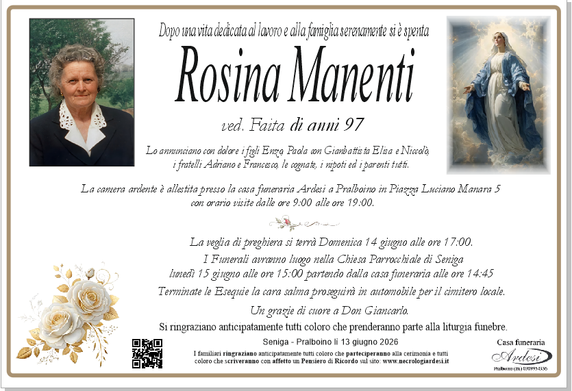 ROSINA MANENTI - SENIGA - PRALBOINO