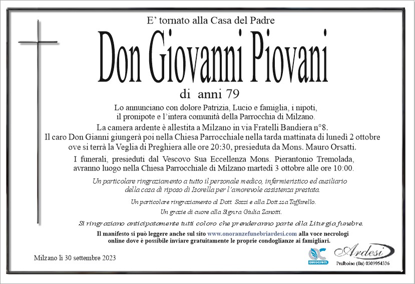 DON GIOVANNI PIOVANI - MILZANO