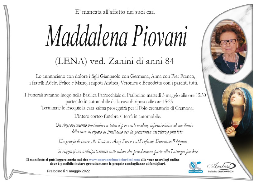 MADDALENA PIOVANI - PRALBOINO