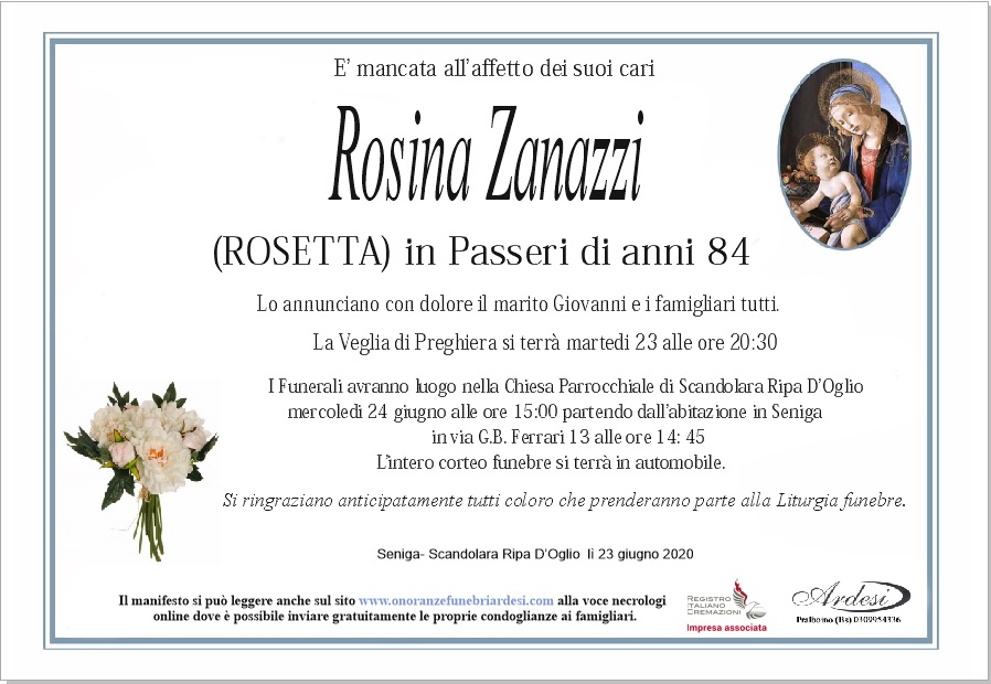 ROSINA ZANAZZI - SENIGA SCANDOLARA RIPA D'OGLIO